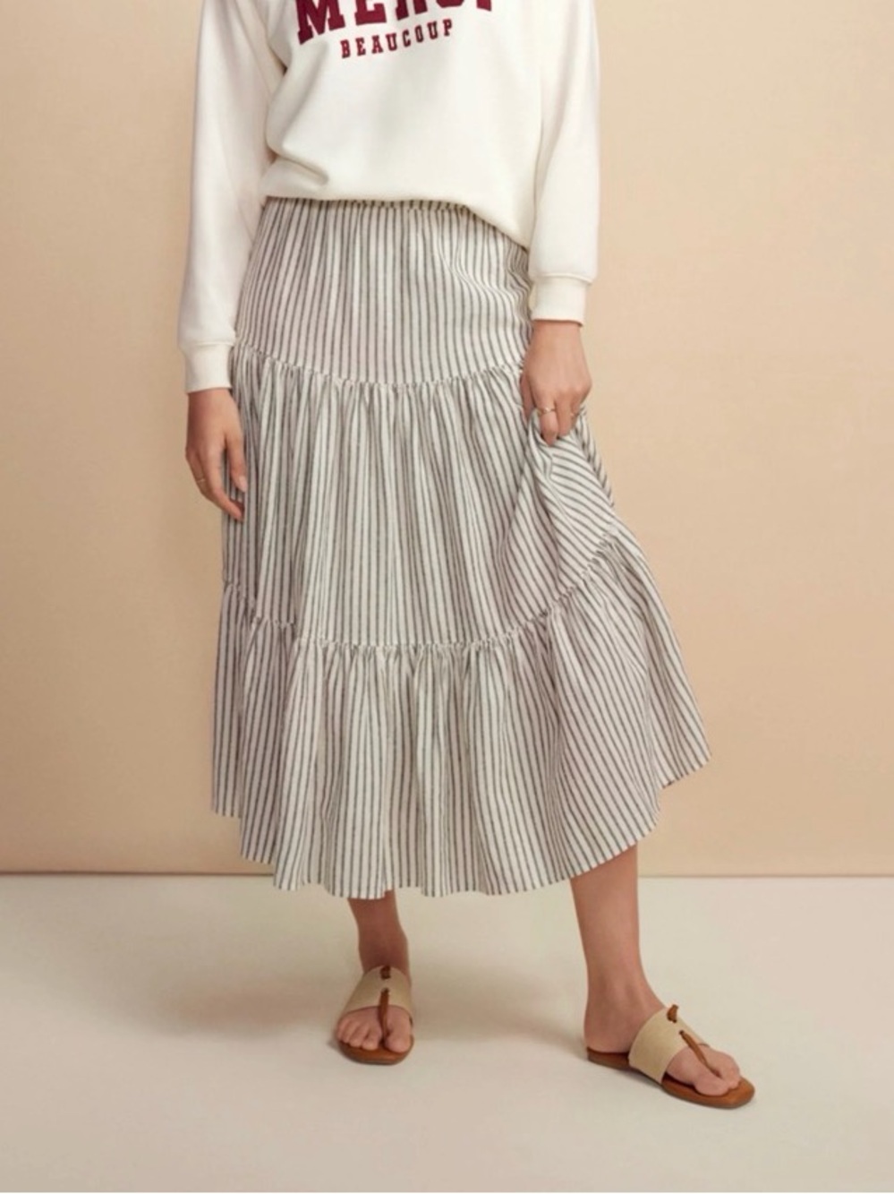 LC Lauren Conrad Blue & White Striped Tiered Maxi Skirt